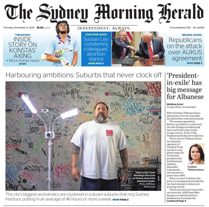 Working-Hours-Front-Page-Sydney-Morning-Herald-6-November-2025.png