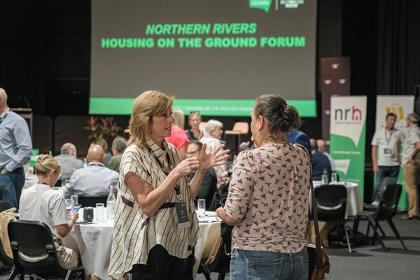 conference attendees talking